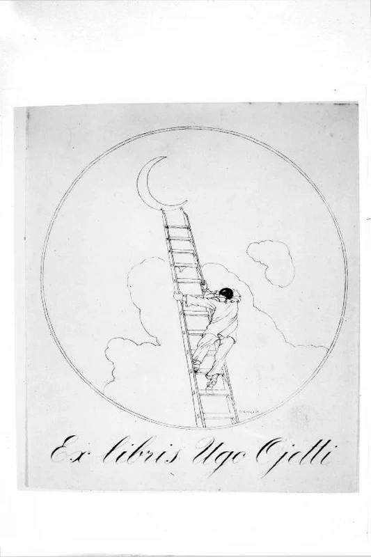 Pierrot sale sulla luna . Ex libris Ugo Oietti - Museo Civico, Castello